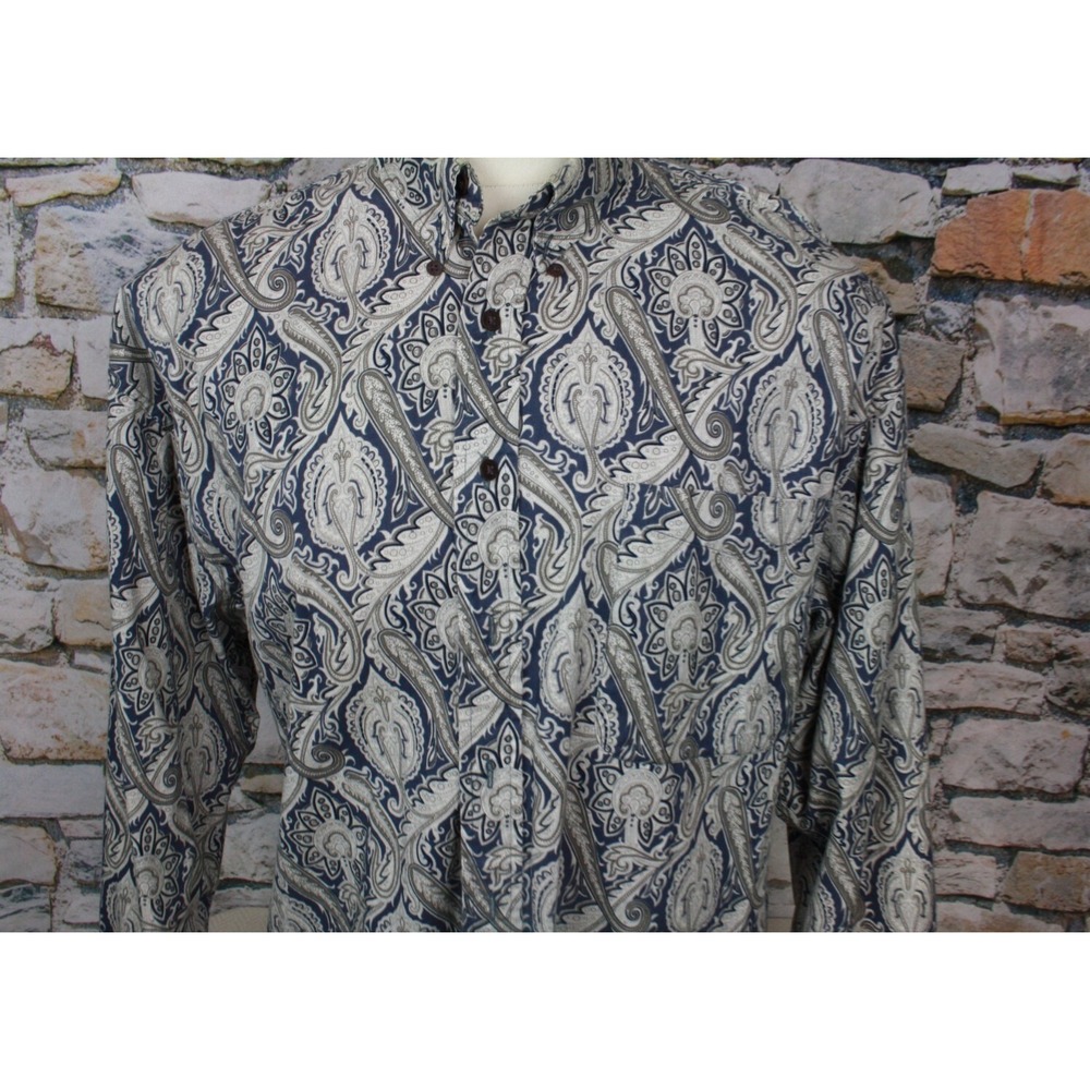 COURTNEY Men's Shirt Bold Paisley Print Hidden Button Down All Cotton L